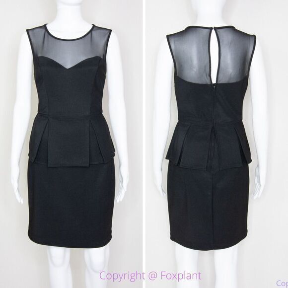 Bisou Bisou black mesh sheer top peplum dress, women's size 4 - Picture 1 of 16